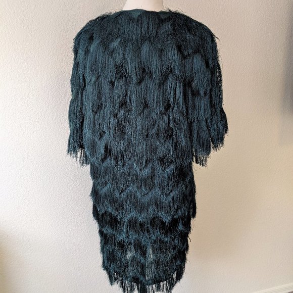 Emerald Green Fur Fringe dress by H&M- Size M - Picture 4 of 6